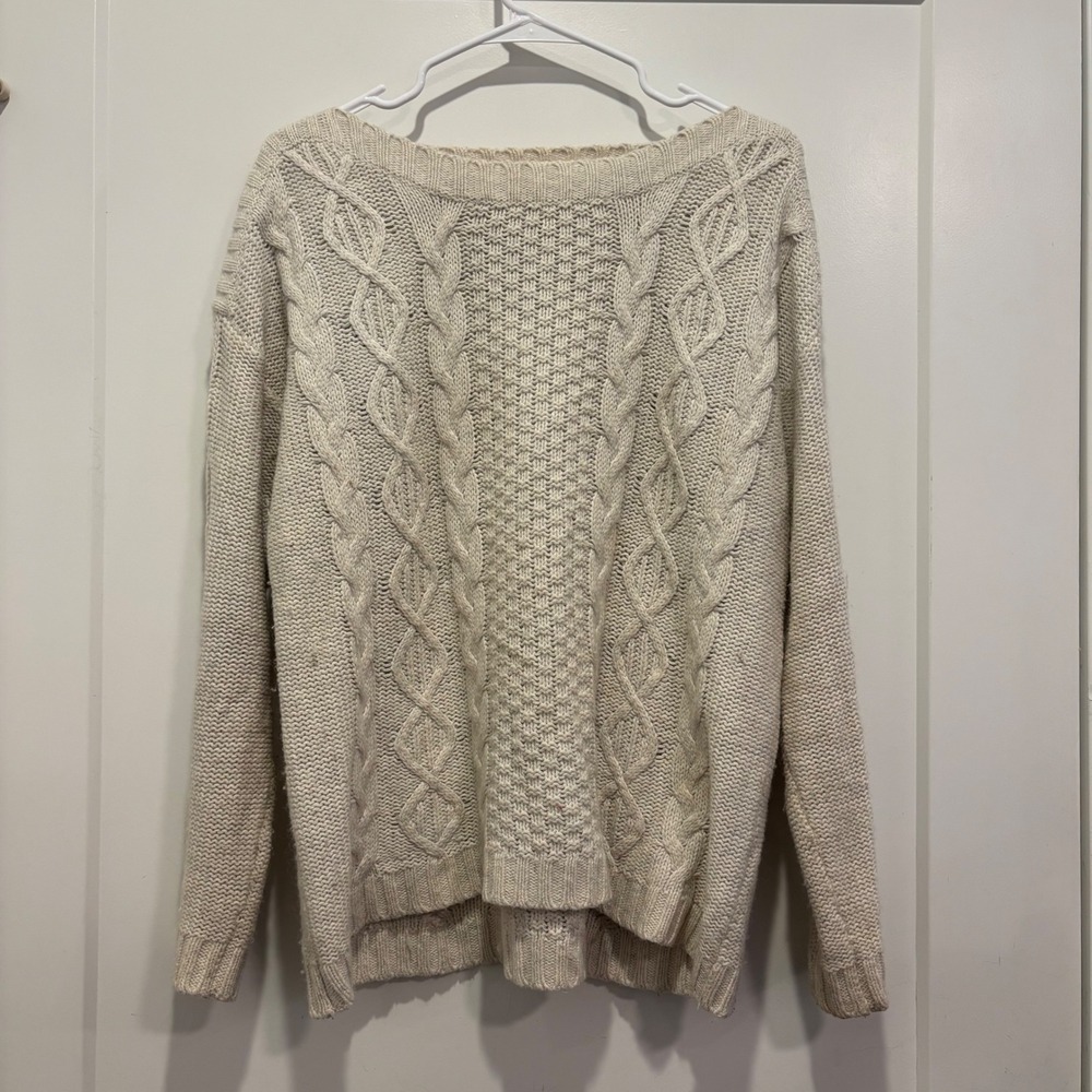 Jack Wills Alpaca Blend Cable Knit Sweater Cream Oatmeal Womens US 8 UK 12